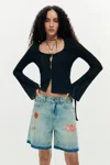 Desigual Printed Denim Bermuda In Multi