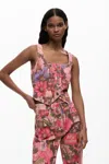 Desigual Printed Denim Corset In Multi