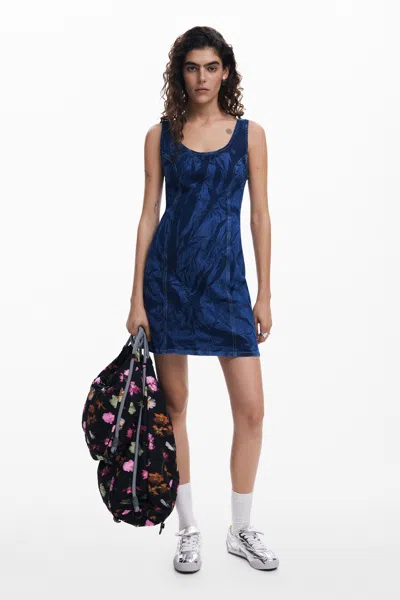 Desigual Printed Denim Dress In Blue