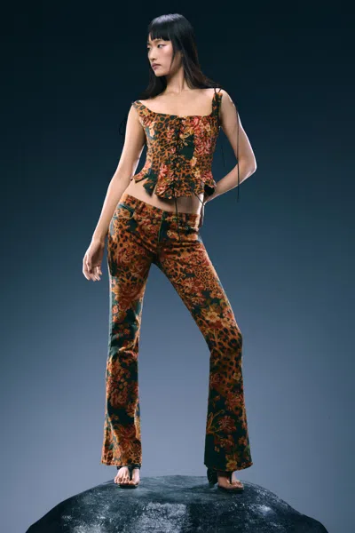 Desigual Printed Flare Jeans In Brown
