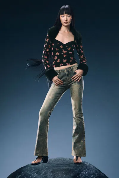 Desigual Printed Flare Jeans In Green