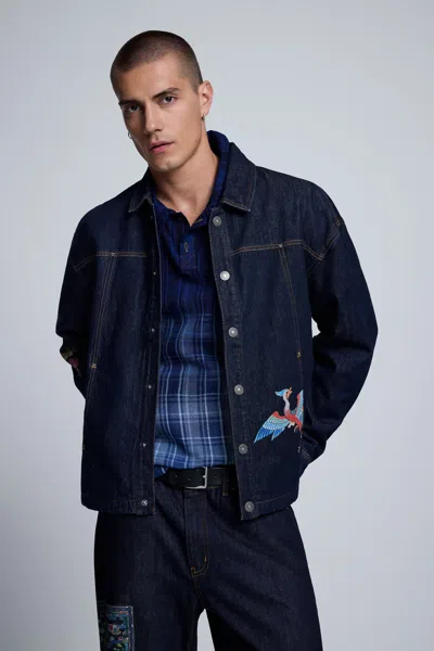 Desigual Printed Jacket 100% Cotton In Blue