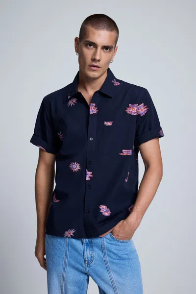 Desigual Printed Jacquard Shirt In Blue