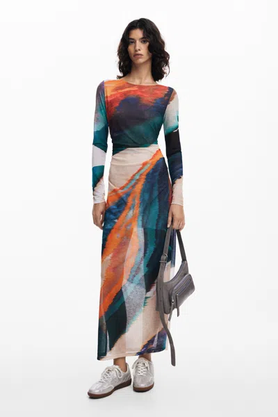 Desigual Printed Knit Dress In Green