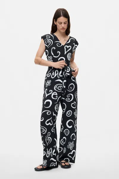 Desigual Printed Letter Jumpsuit In Animal Print