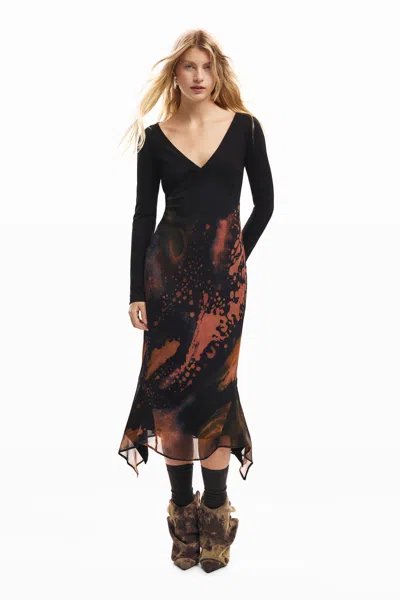 Desigual Printed Long Dress In Black