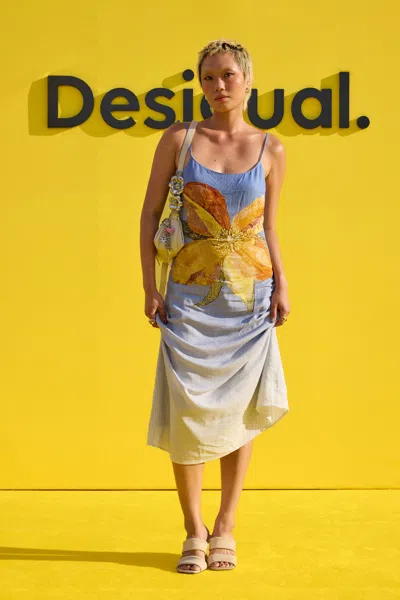 Desigual Printed Long Dress In Blue