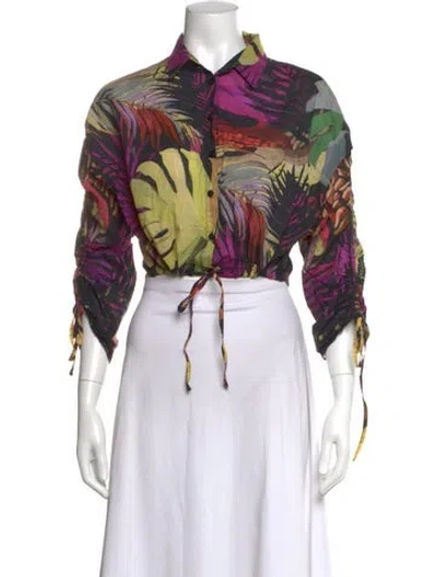 Pre-owned Desigual Printed Long Sleeve Button-up Top In Purple