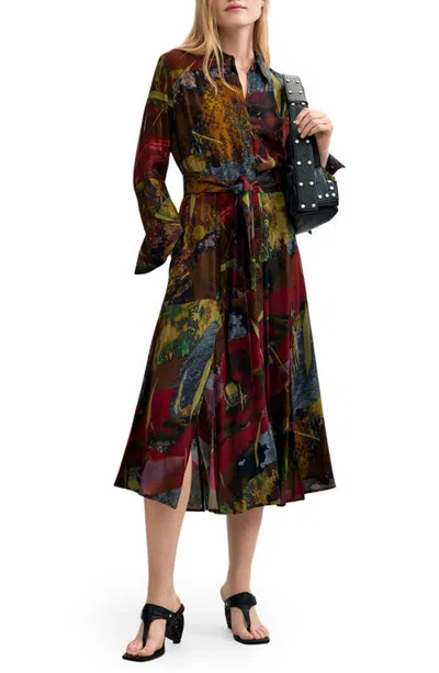 Desigual Printed Long Sleeve Shirt Dress In Multi