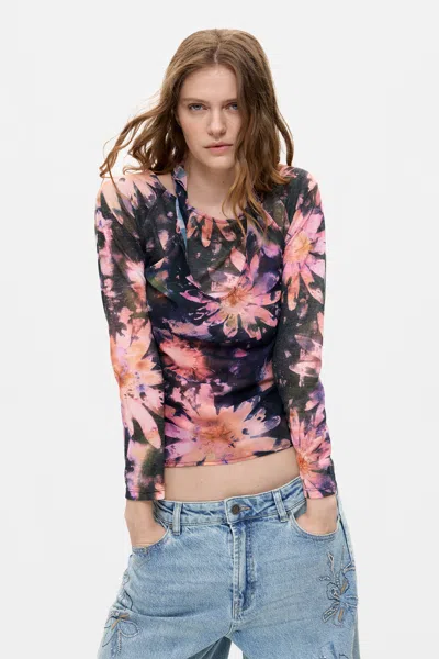 Desigual Printed Long-sleeve Blouse In Brown
