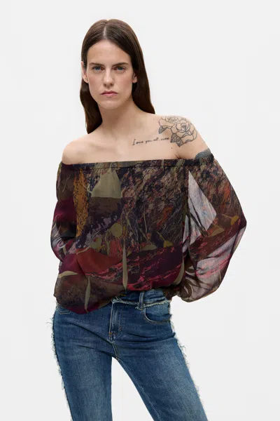 Desigual Printed Long-sleeve Blouse In Brown