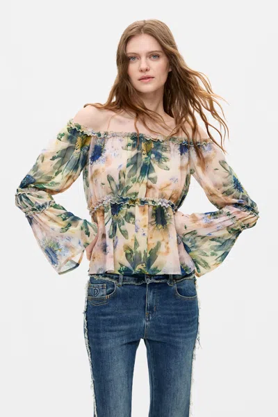 Desigual Printed Long-sleeve Blouse In Blue