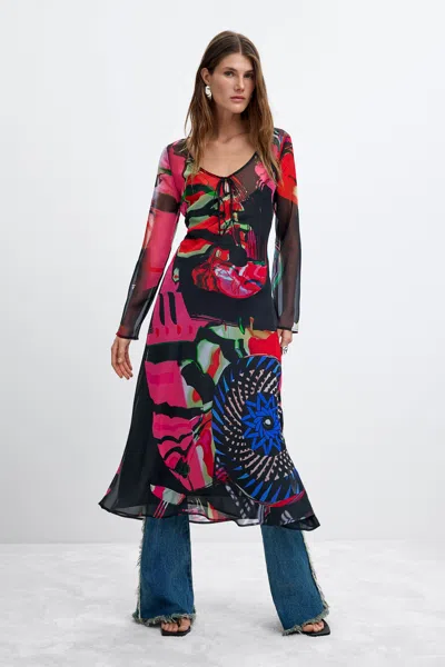 Desigual Printed Long-sleeve Dress M. C. Lacroix In Black