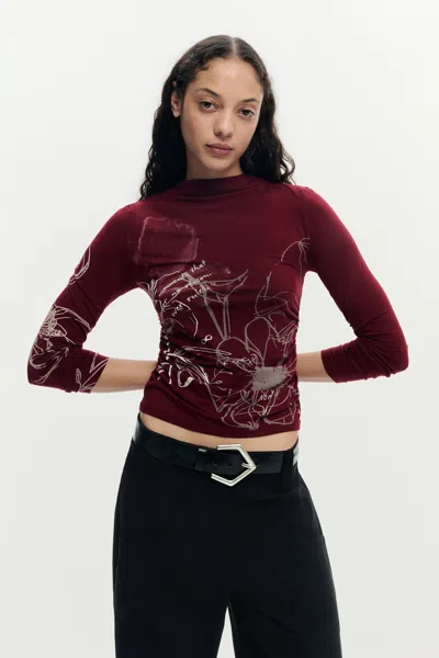 Desigual Printed Long-sleeve T-shirt In Red