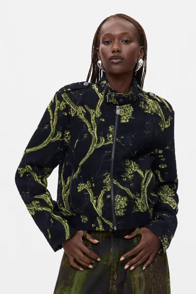 Desigual Printed Mao Collar Jacket In Blue