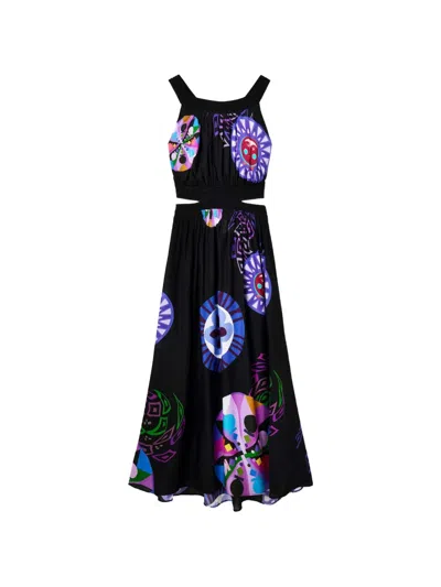 Desigual Printed Midi Dress In Black