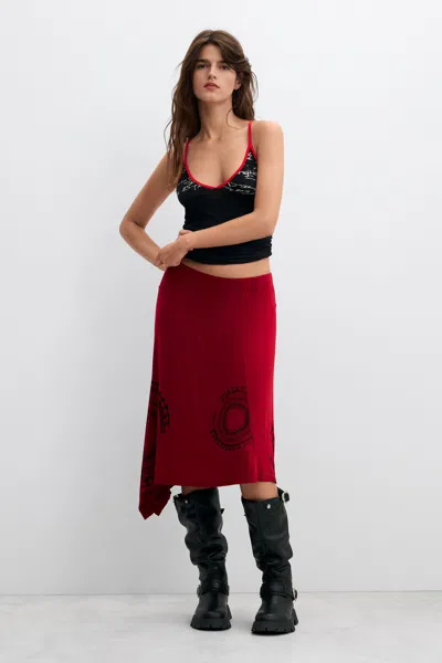 Desigual Printed Midi Skirt In Red