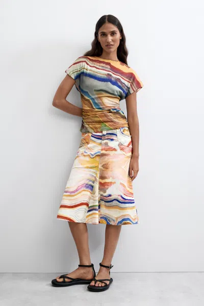Desigual Printed Midi Skirt In Yellow