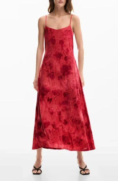 Desigual Printed Midi Slipdress In Red