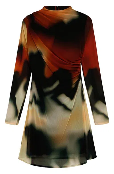 Desigual Printed Mock Neck Long Sleeve Dress In Multi