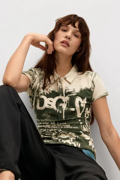 Desigual Printed Polo T-shirt In Green
