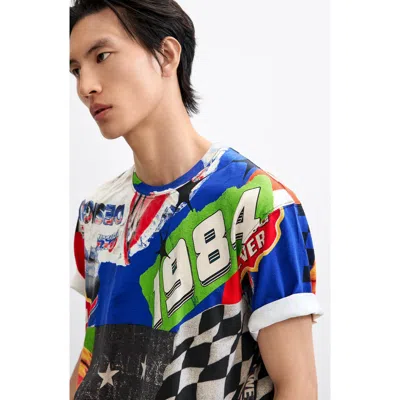 Desigual Printed Racing Graphic T-shirt In Orange Red