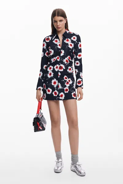 Desigual Printed Shirt Dress In Black