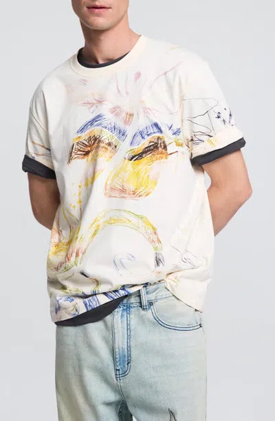 Desigual Printed Short Sleeve T-shirt In Off White
