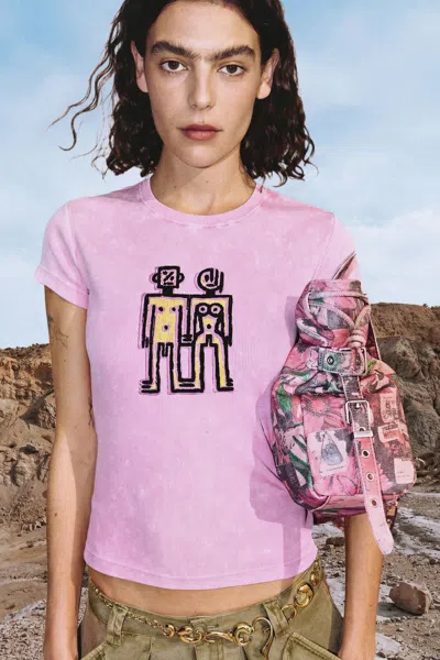 Desigual Printed Short Sleeve T-shirt In Pink