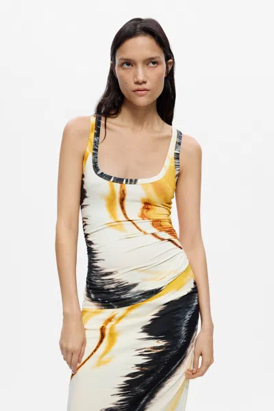 Desigual Printed Strappy Top In Yellow