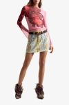 Desigual Printed Stretch Mesh T-shirt In Multi