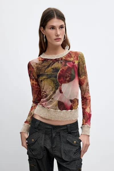 Desigual Printed Sweater M. C. Lacroix In Brown