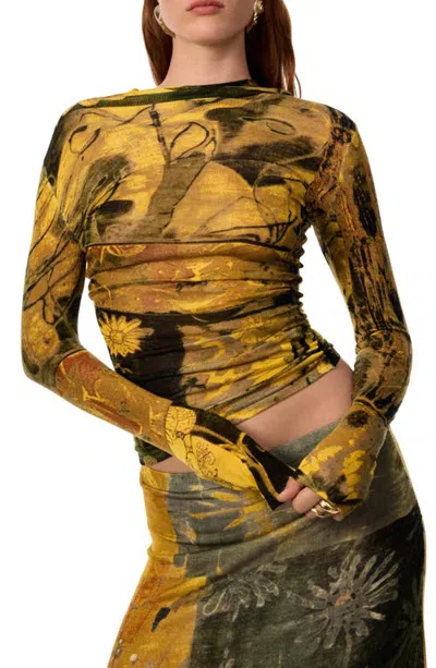 Desigual Printed Thin Gauge Sweater In Green