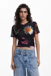 Desigual Printed Tulle T-shirt In Black