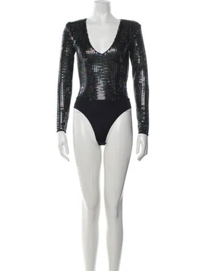 Pre-owned Desigual Printed V-neck Bodysuit In Multicolor