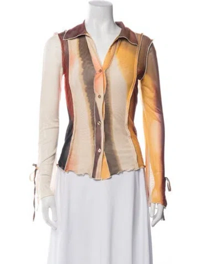 Pre-owned Desigual Printed V-neck Top In Neutrals