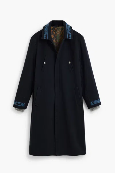 Desigual Printed Wool Coat In Blue