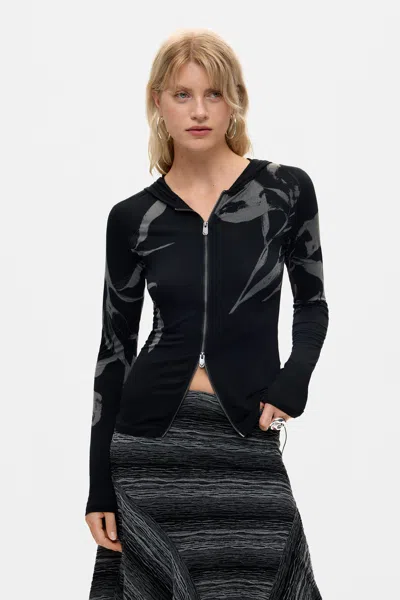 Desigual Printed Zip-up Sweatshirt In Black