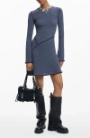 Desigual Pucker Knit Long Sleeve Body-con Dress In Blue