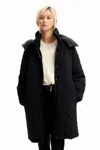 Desigual Puff-sleeve Quilted Coat In Black