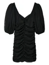 Desigual Puff-sleeve Ruched Mini Dress In Black