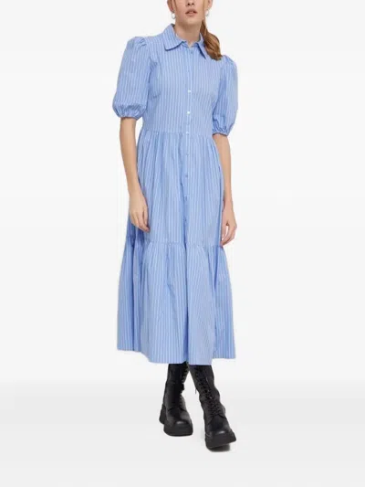 Desigual Puff-sleeves Striped Shirt Midi Day Dress In Blue