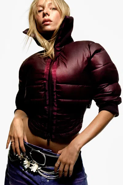 Desigual Quilted Corset Coat In Burgundy