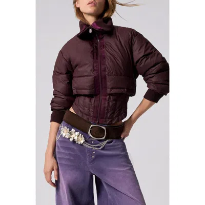 Desigual Quilted Crop Puffer Jacket In Brown