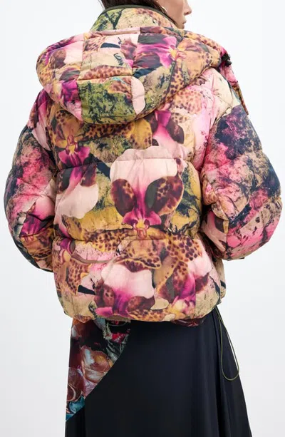 Desigual Quilted Hooded Puffer Jacket In Multi