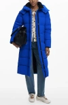 Desigual Quilted Puffer Longline Coat With Removable Hood In Blue