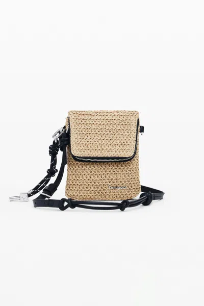 Desigual Raffia Phone Holder Wallet In Neutral