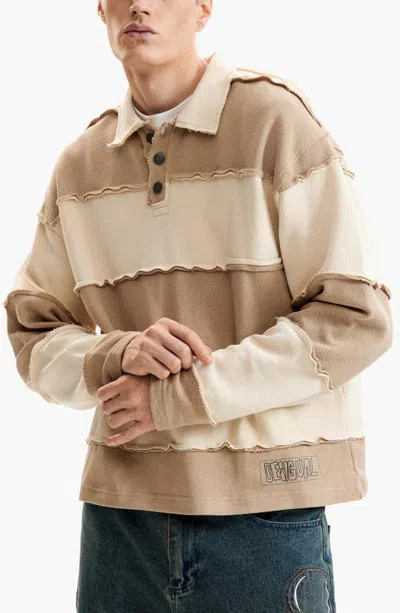 Desigual Raw Edge Long Sleeve Polo In White