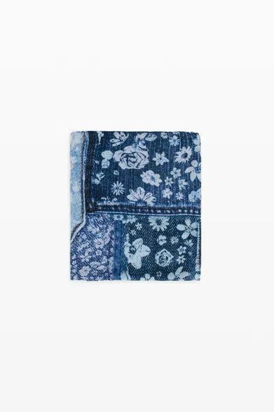 Desigual Rectangular Denim Patch Scarf In Blue