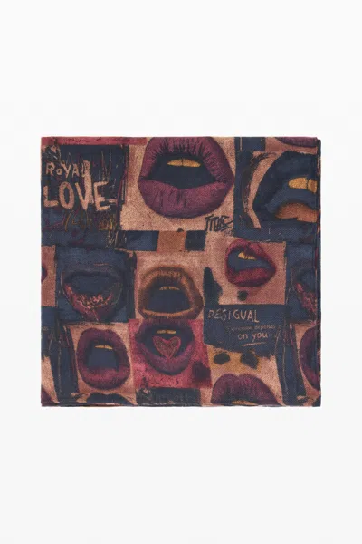 Desigual Rectangular Scarf Lips In Multi